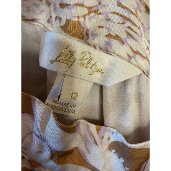 Lilly Pulitzer Gold White Tropical Floral One Shoulder Tie Top Blouse Size 12 - Picture 3 of 6